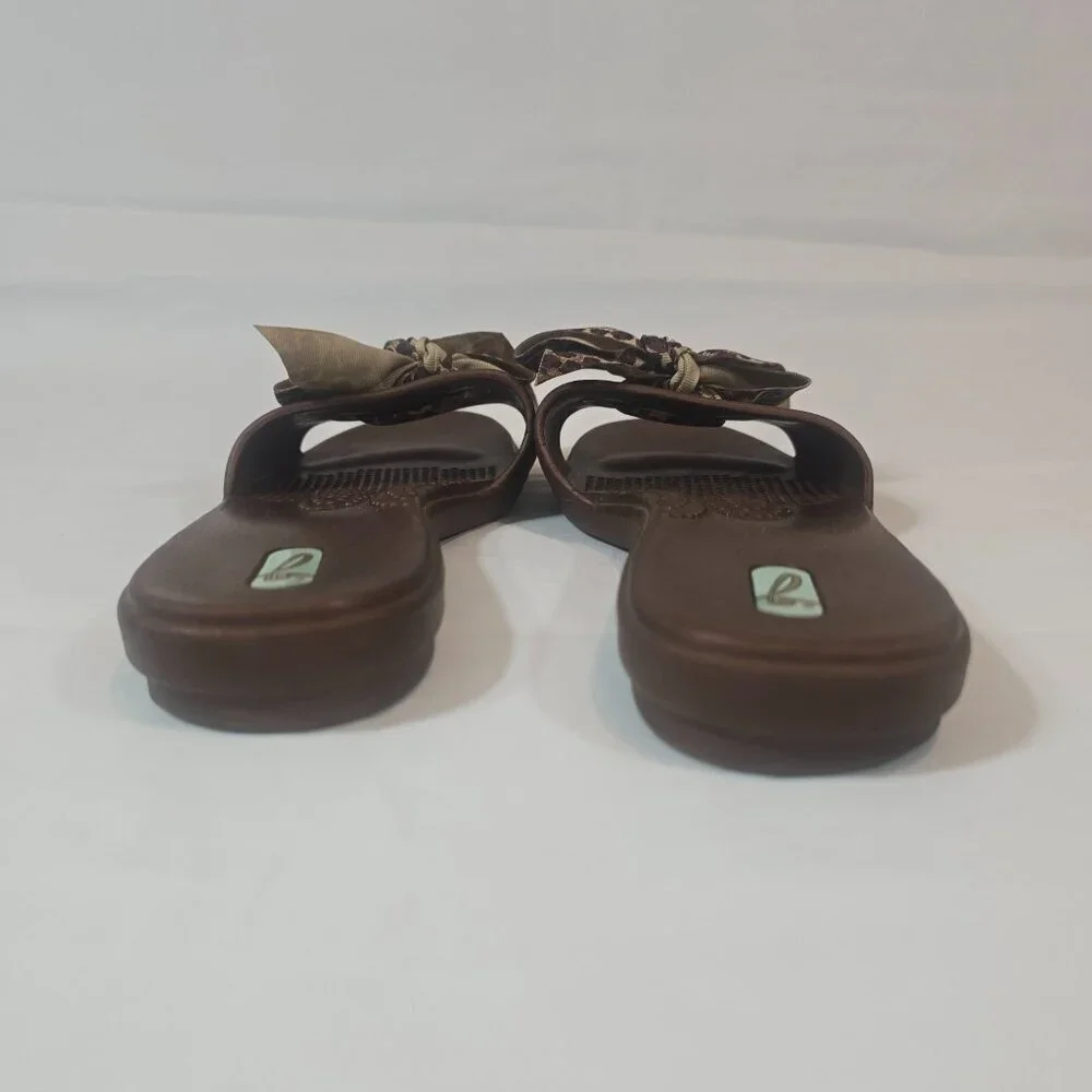 Oka-B Madison Slide Sandals Women Size ML US 8.5-9.5 Brown Leopard Bows Comfort